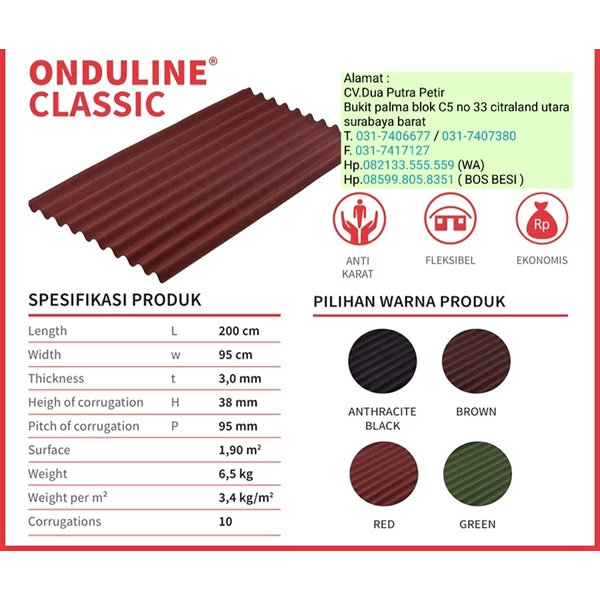 Onduline bitumen roof Size 200 cm X 95 cm Thickness 3 mm